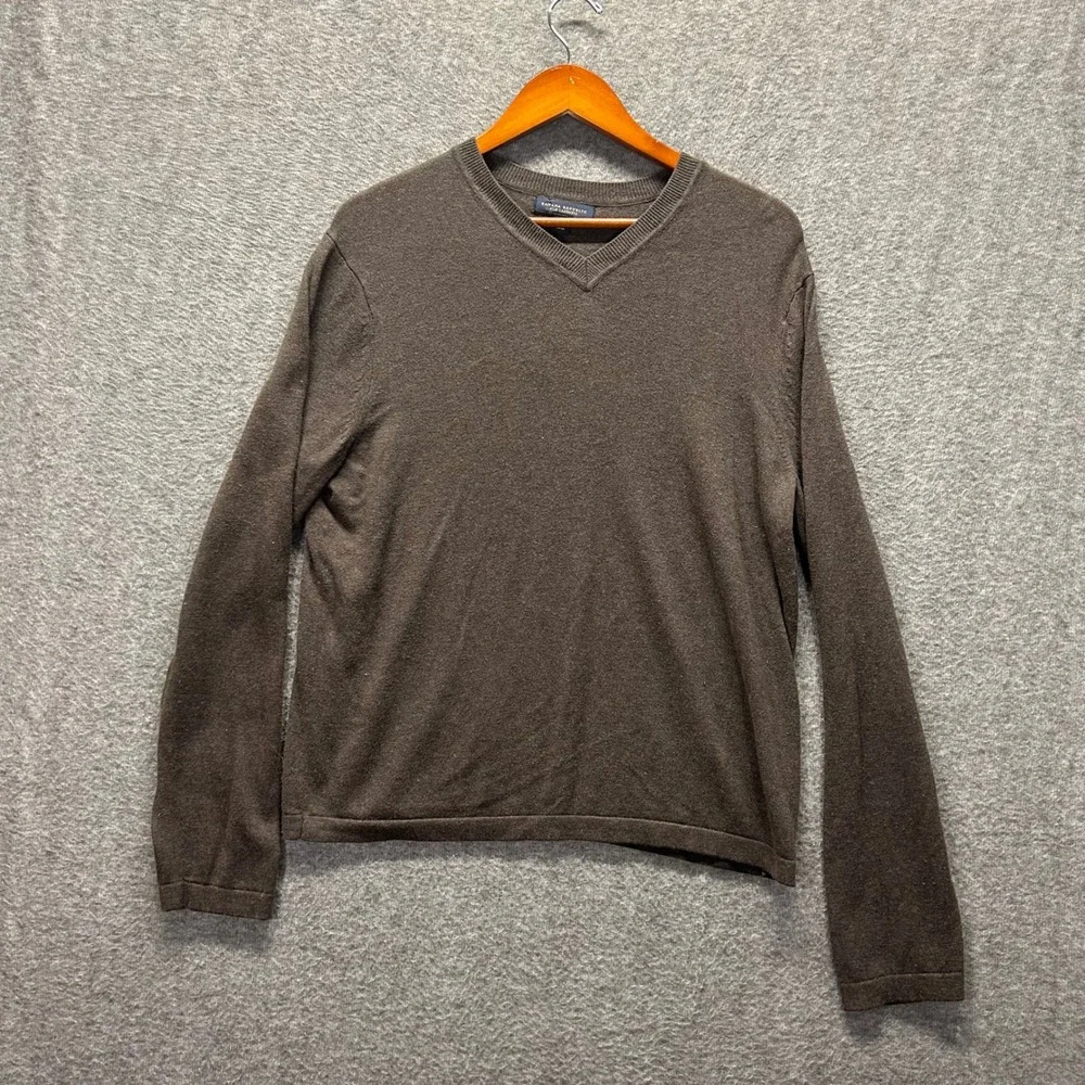 Banana Republic Mens V‎ Neck Sweater Dark Brown Silk Cashmere Size L